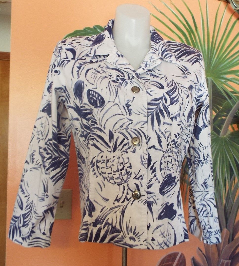 CHICO'S LIGHTWEIGHT BUTTON FRONT JACKET, BLUE & W… - image 2