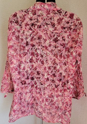 JM Collection Womens Shirt Top Blouse Size 14 Pink White Floral - Picture 12 of 24