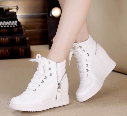 Damas Con cordones Ocultos Tacones de Cuña Tenis Zapatos Creeper Parte Superior Alta Entrenadores Reino Unido - Imagen 3 de 10