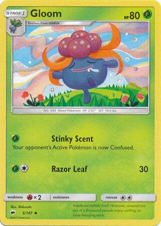 Gloom 5/147 Uncommon - Pokemon Sun & Moon Burning Shadows Card - Picture 1 of 1