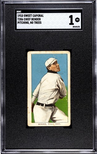 1909-11 T206 CHIEF BENDER Sweet Caporal Pitching No Trees SGC 1 ATHLETICS HOF