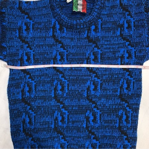 Vintage Italy Classic 80s Kids Sweater Electric Blue Black Marbled Knit Cozy - Picture 5 of 5