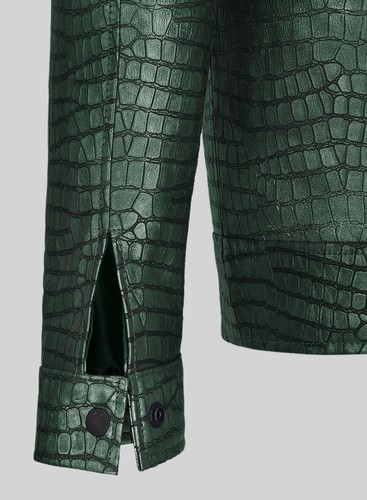 LUSTROUS CROC METALLIC GREEN CLASSIC BIKER STYLE LAMBSKIN LEATHER JACKET FOR MEN - Picture 5 of 10