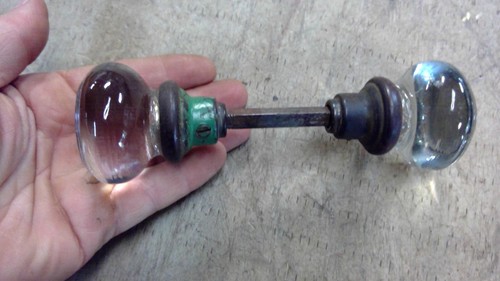 Set of Vintage Crystal Glass Round Smooth Door Knob Set 2" - Picture 7 of 12