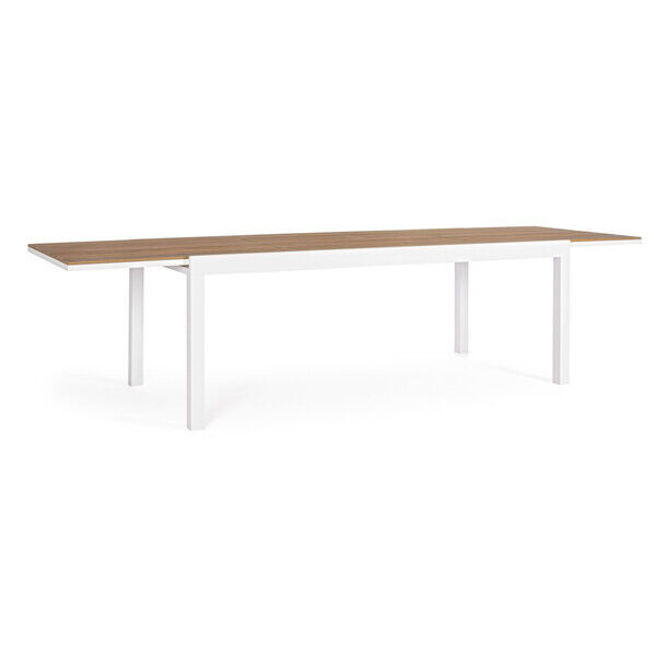 Tavolo Allungabile Esterno In Alluminio 95x200-300 Doghe Di Legno Elias Bianco