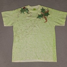 Holiday Holly Christmas T-Shirt Adult XL Green Tie Dye Embellished USA Made