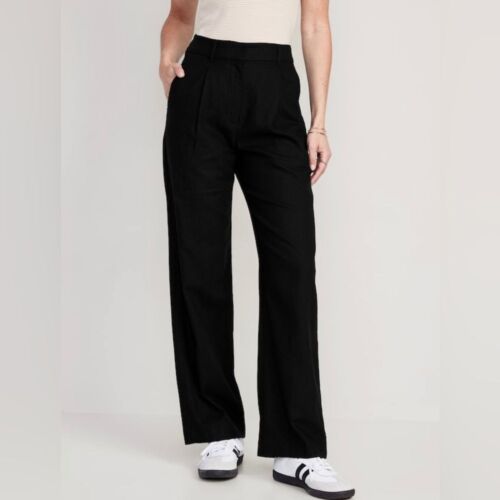 NWT! Extra High-Waisted Pleated Taylor Wide-Leg Linen-Blend Trouser Pants - XL