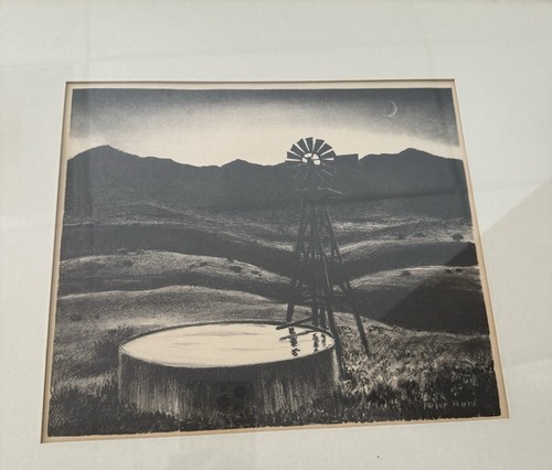 Peter Hurd Lithograph Windmill Water Tank Night Signed Framed Vintage Antique - Picture 6 of 13