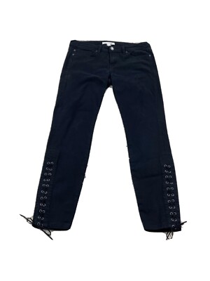 Life in Progress black Stretch Skinny Straight jeans lace-up sides Size 30 Cute!