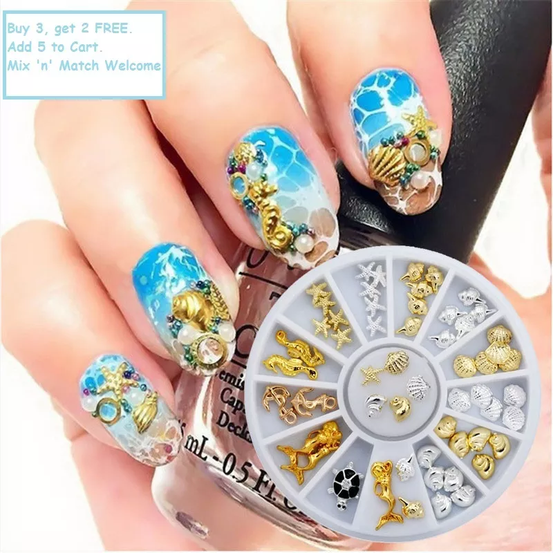 Buy Ziomizi Gold Nail Charms 28 Grids Mixed Metal Nail Studs 3D Nail Art  Charms Gold Multi-Shaped Nail Art Decoration with Tweezer (Gold) Online at  Lowest Price Ever in India | Check