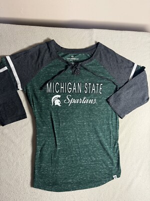 Michigan State MSU Spartans Colosseum Heathered Green 3/4 Sleeve Shirt Women's L
