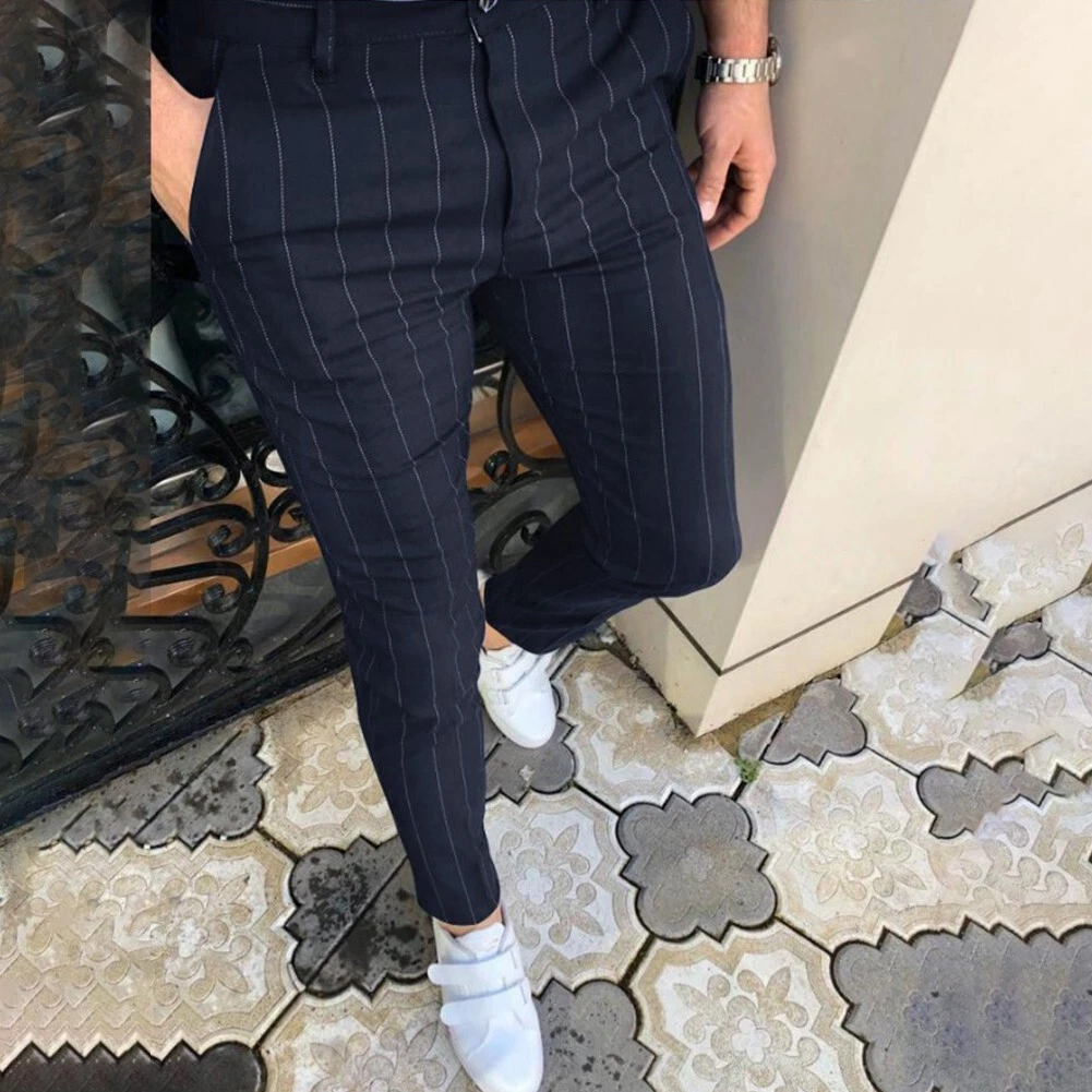 Black Skinny Trousers Men s Formal Slim Fit Long Pencil Stripe