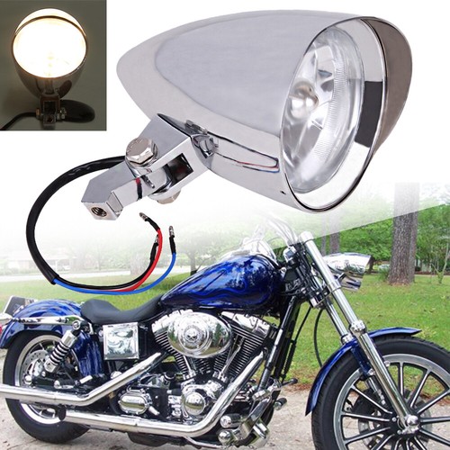 For Harley Softail Dyna Ultima 4 1/2" Chrome Tri Bar Bullet Headlight Head Lamp - Picture 1 of 12