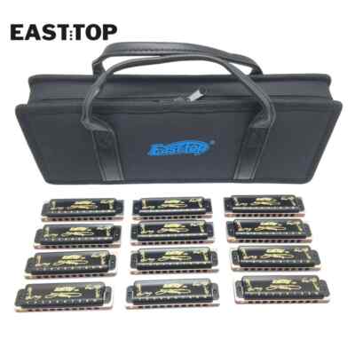 EASTTOP T008K-12 Diatonic Blues Harmonica Set Of 12 10Holes Harp Mouth Organ Set