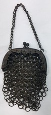 1800s Coin Purse Metal Flat Ring Fringe Chatelaine