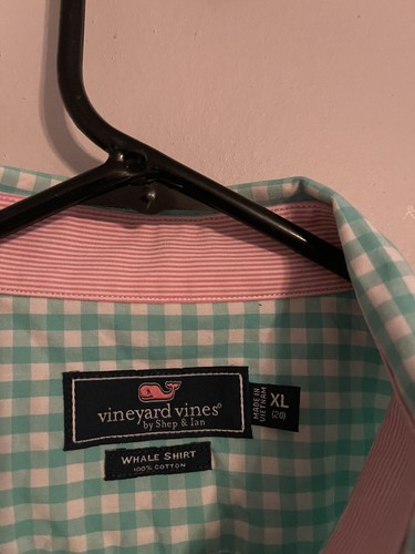 Vineyard Vines Pastel Green Gingham Check L/S Button Up Whale Shirt -Youth XL 20 - Picture 3 of 4