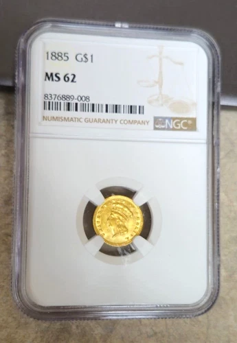1885 Gold $1 Liberty - MS62 - NGC - Quite Lustrous