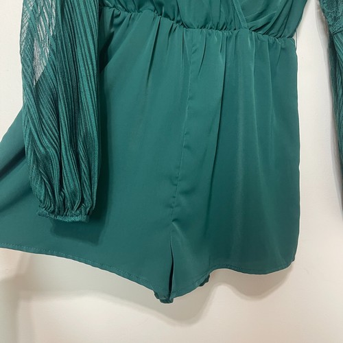 SHEIN Damen V-Ausschnitt Wickel Strampler Langarm Gummibund Grün Medium - Bild 4 von 8