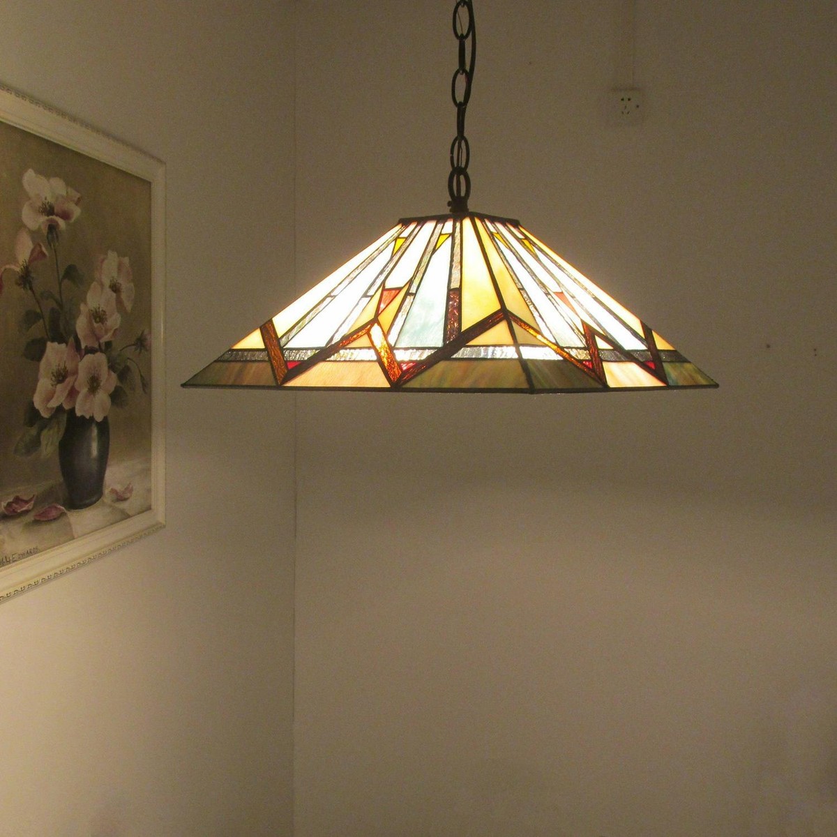 Tiffanyスタイル アーツ・アンドクラフツ ステンドグラス ペンダントライト Tiffany Style Stained Glass Aztec Design Amber Pendant Ceiling