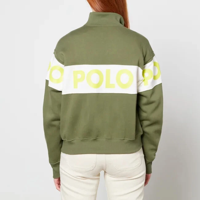 Polo Ralph Lauren 276671 Quarter-Zip Logo Tape Sweatshirt in Army Olive,  XS - Image 3 of 4