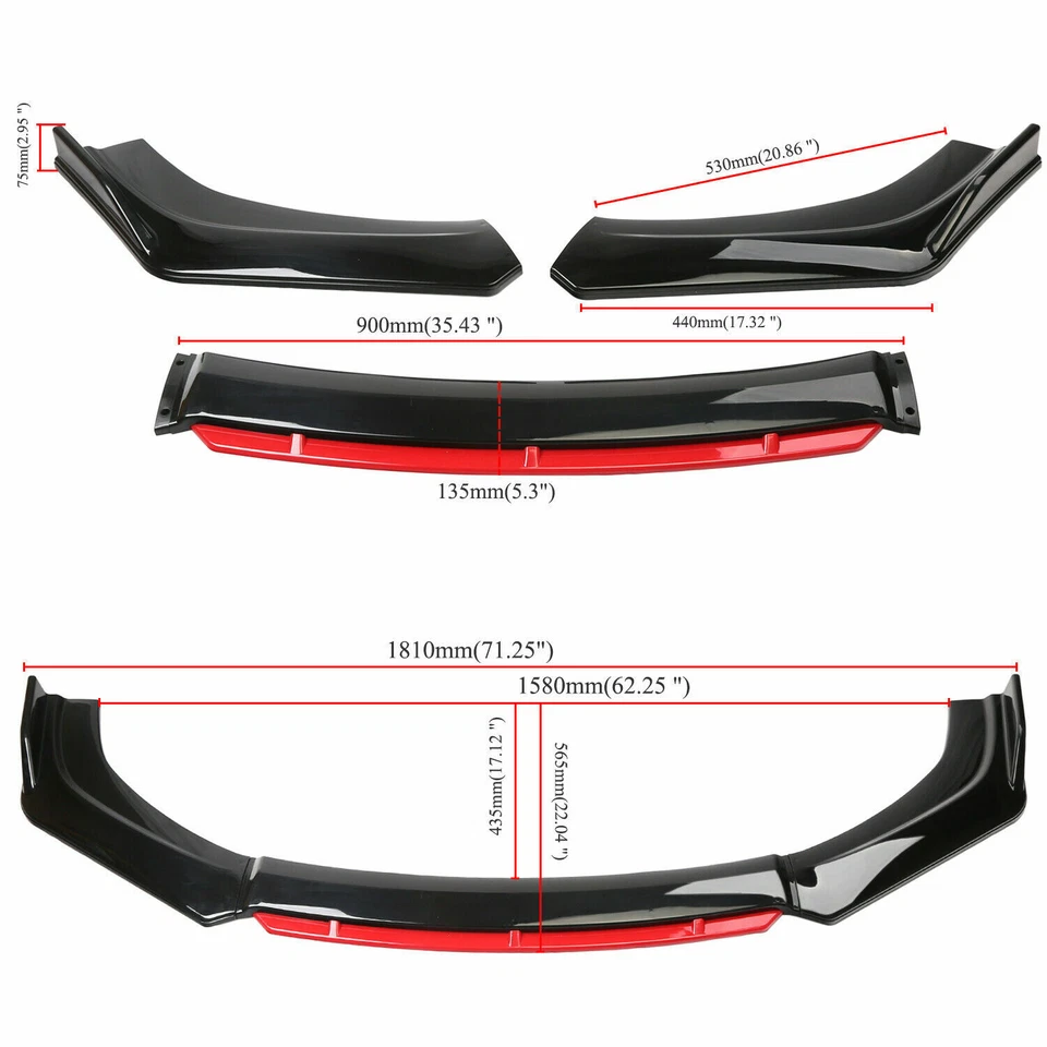 Front Bumper Lip Spoiler Splitter Side Skirt Glossy Black For Mazda 2 3 6 UNIVER - Image 2 of 4