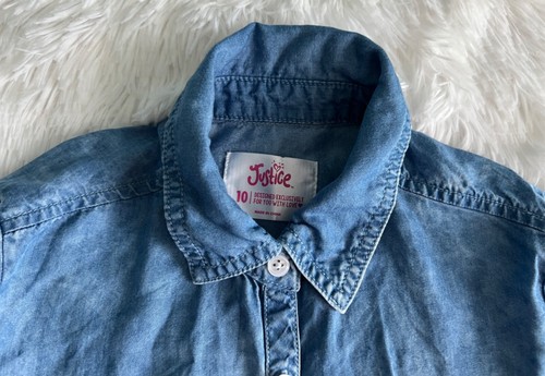 Justice Shirtdress Dress Girls Sz 10 Stone Washed Button Down Long Sleeve - Picture 3 of 10