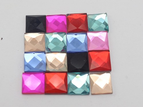 100 Mixed Color Faceted Square Flatback Crystal Rhinestone Gems 10mm Tile Crafts - Picture 3 of 8
