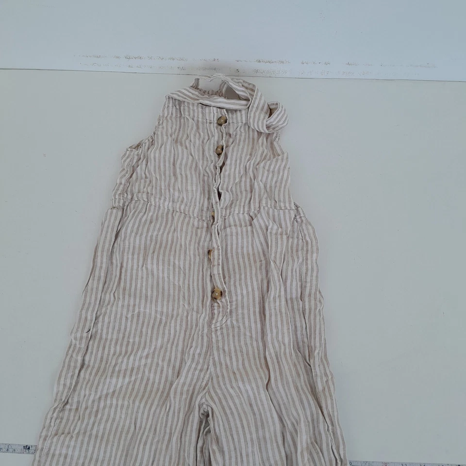 MNG Mono XS Beige Mujer Rayas Sin Mangas Lino Peto Foto 2 de 4