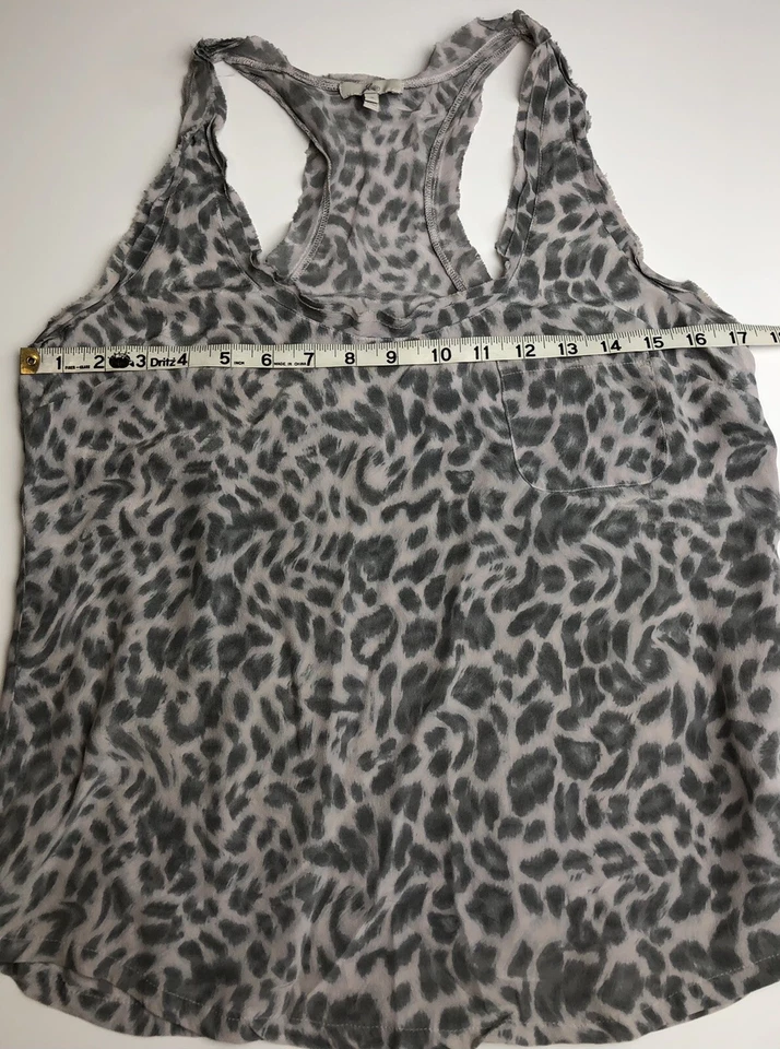 JOIE Mujer PEQUEÑA Gris Estampado Leopardo 100% SEDA ESPALDA DEPORTIVA CAMISETA SIN MANGAS $134 USADA EN EXCELENTE ESTADO Foto 4 de 4