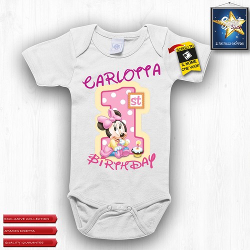 Body neonato neonata IL MIO PRIMO COMPLEANNO MINNI IDEA REGALO PERSONALIZZATO - Picture 2 of 5