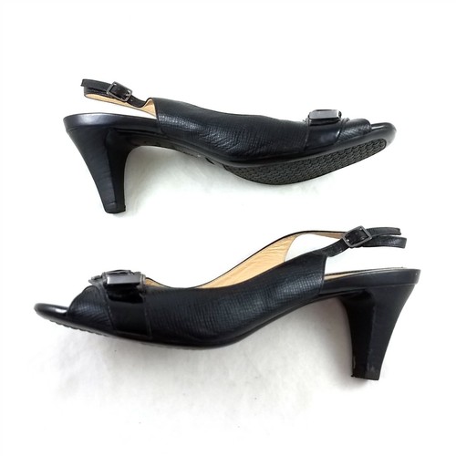 Cole Haan Black Leather Slingback Pumps Heels Open Toe Buckle Accent Women 8.5 B - 第 3/10 張圖片