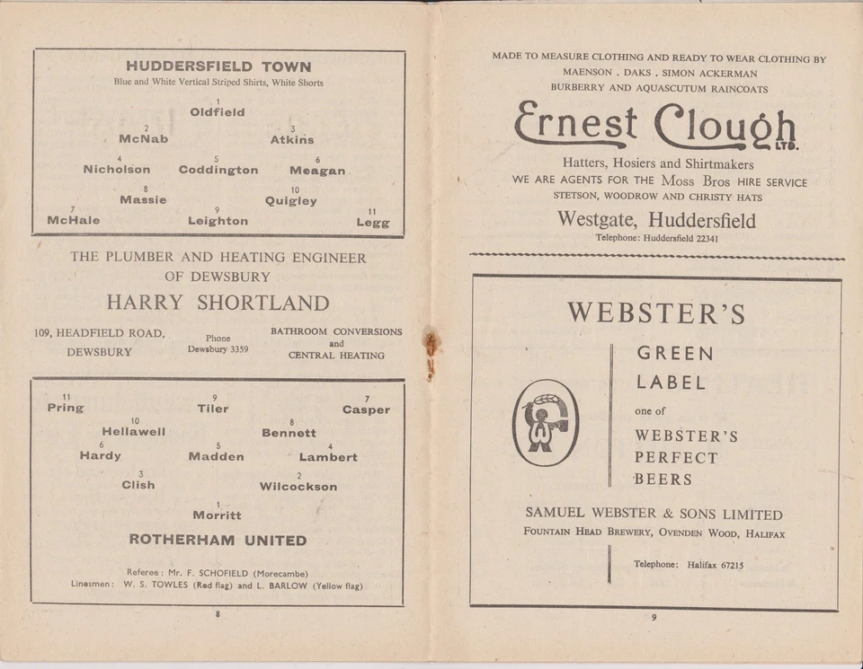 HUDDERSFIELD TOWN v ROTHERHAM UNITED 64-65 LEAGUE MATCH - Image 3 of 3