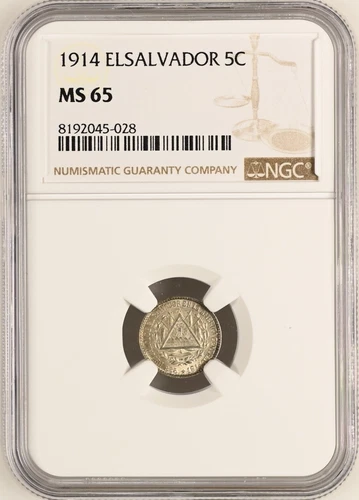 EL SALVADOR 5 Centavos 1914 Silver NGC MS65 Top Grade