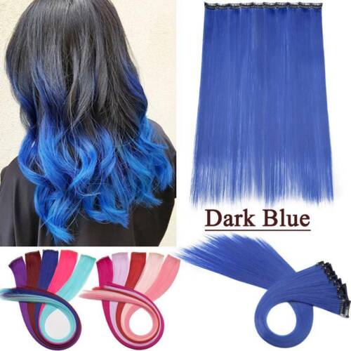 10 Stck. Farbe 22 Zoll lockige Haarverlängerung Clip in für Frau Mädchen Haar Highlights blau - Bild 20 von 53