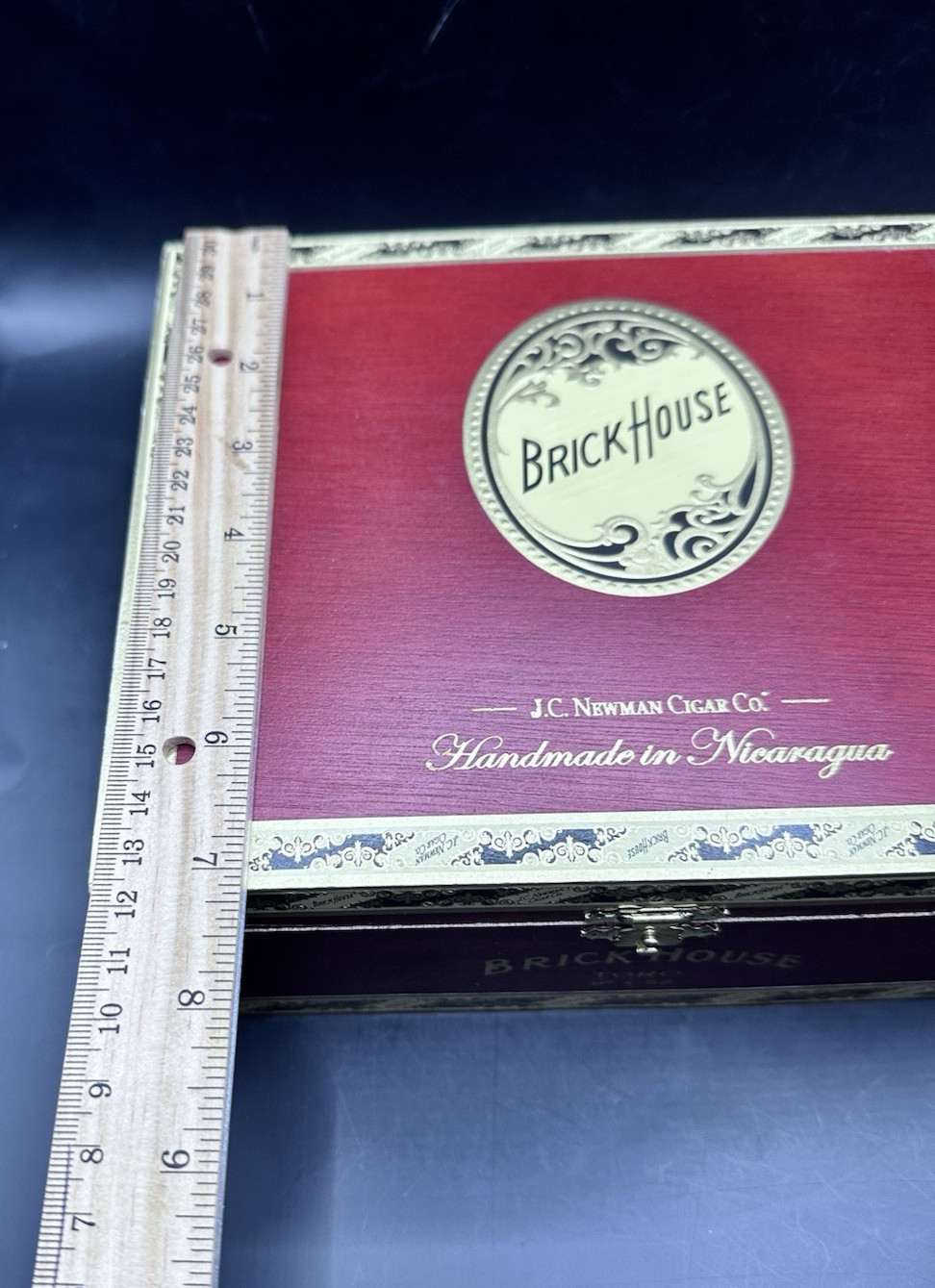 Brick House Toro Cigar Wood Box Gold Latch Empty J C Newman Cigar Co Red Gold