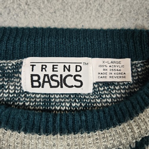 Trend Basics Sweater Men XL Teal/Gray/White Geometric Pattern Crewneck L/S VTG - Picture 4 of 8