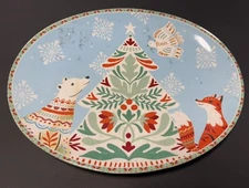 Fritz & Floyd Cottage Christmas Platter Plate Serving Dish Polar Bear Fox Blue