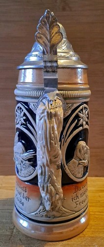 Vintage Deutscher Bierkrug mit Zinndeckel - Jagdhundeszene 0,5L - Bild 4 von 10