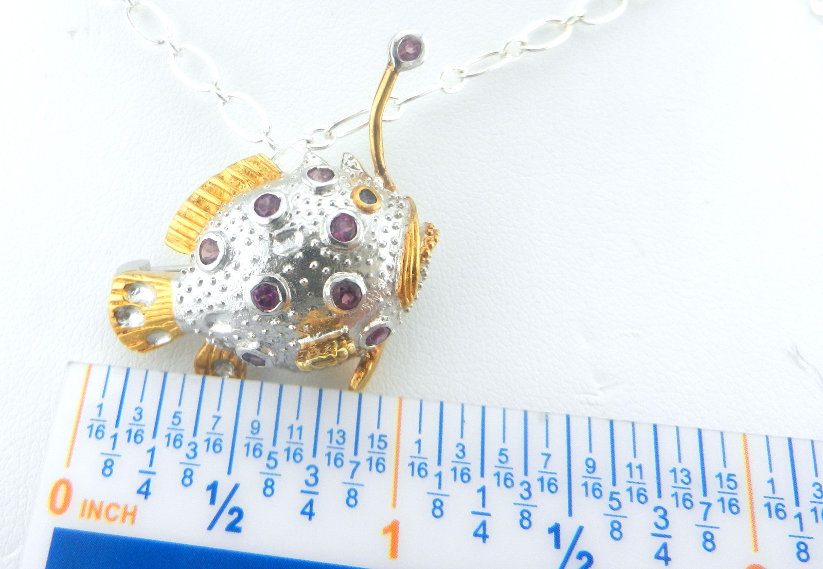 Kovel Solid Sterling Silver Puffer Fish Rubelite … - image 6