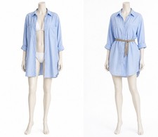 Wilfred Relaxed Cotton Poplin Oversized Tunic Preppy Shirt Dress Large Blue