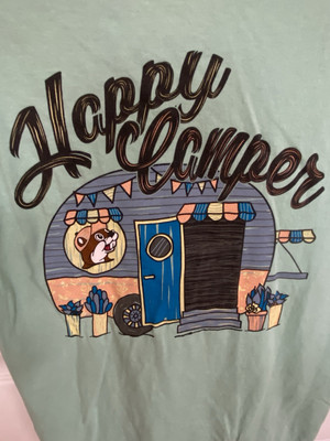 Bucees Happy Camper T Shirt Womens Size S Comfort Colors Mint Green Travel Vacay