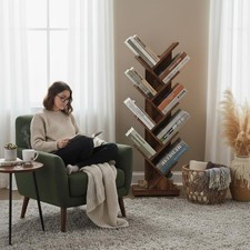 9 Tier Tree Bookshelf 9 Shelf Floor Standing Bookcase Display CDs/Magazine/Books