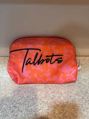 Talbots Pink Orange Floral Makeup Bag Preppy Coastal Travel Pouch