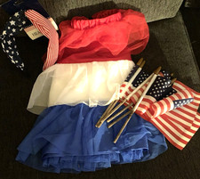 4th of July USA Patriotic Tiered Wonder Nation Tutu Skirt Size L Headband-Flags