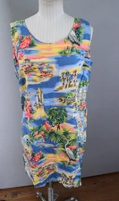 Paradise Found Dress Womens Large Floral Rayon Sleeveless Shift Florida Travel