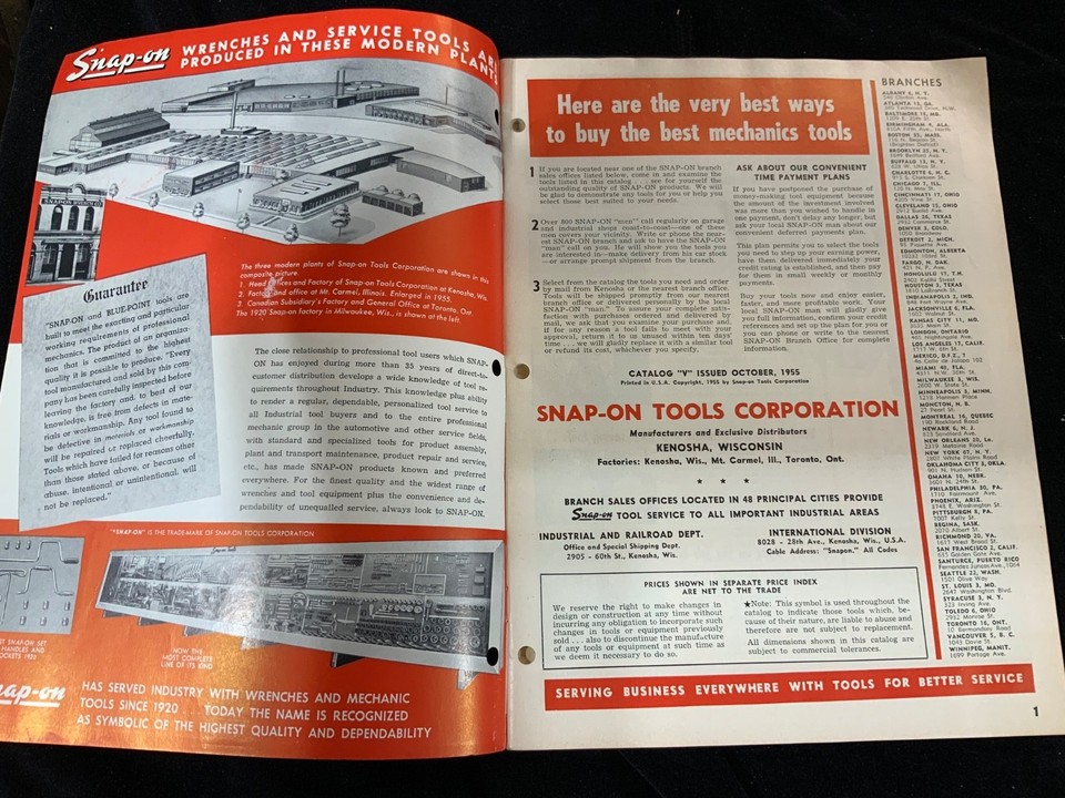 VINTAGE SNAP ON TOOL CATALOG~1955~SNAP-ON TOOLS~WRENCH~ | eBay