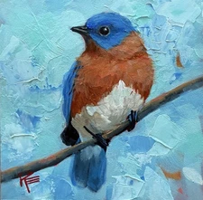 Blue Bird Original Painting On Panel 6 X 6 Inches Bird