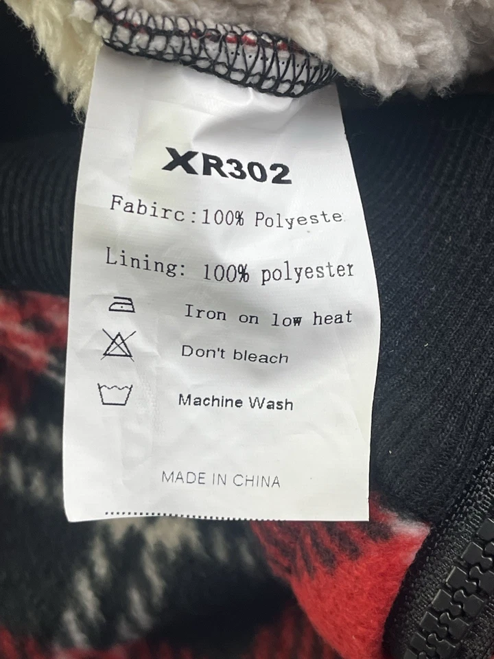 Red Black Plaid Sherpa Lined Zip Up Hoodie Jacket Size Small Cozy Fleece - Image 3 of 4