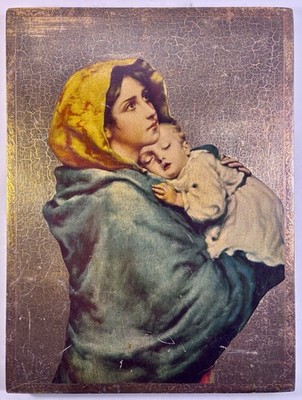 Vintage Florentine Wood Plaque Madonna del Riposo 15''x11'' IFI Firenze Made Italy
