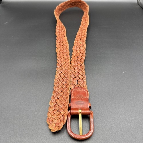 Cintura vintage Talbots intrecciata in vera pelle #6013 fibbia avvolta taglia L marrone carmelo - Foto 4 di 6